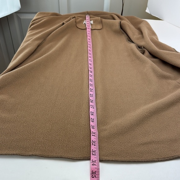 Le Moda Open Front Fleece Vest Cardigan Long Line Camel Soft Pockets Lagenlook - Picture 7 of 14